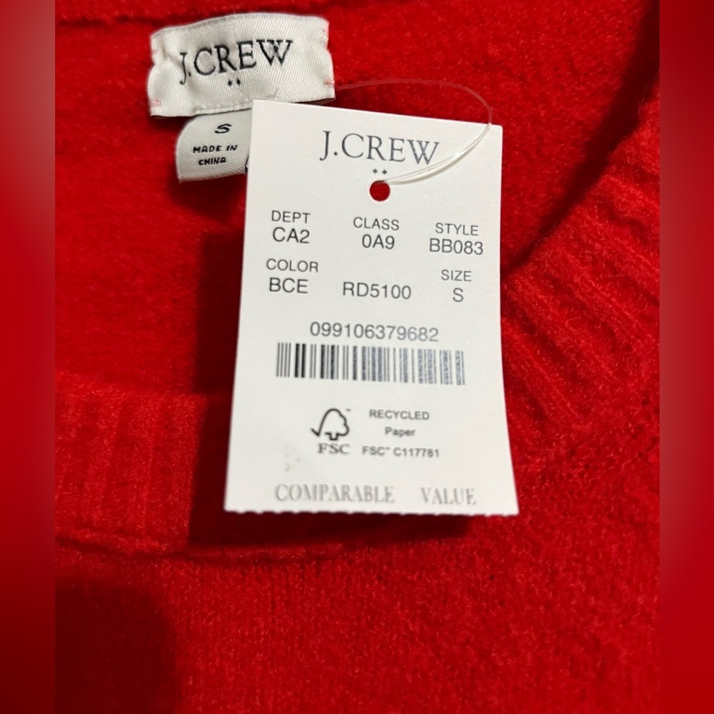 NWT J. Crew Red Crewneck Machine Washable Merino Wool Blend Size Small - Picture 2 of 5